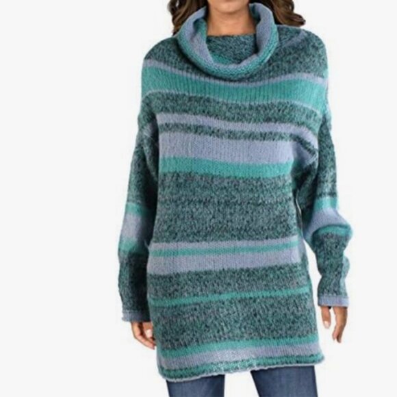 FREE PEOPLE Striped Wool Knit Blend Slouchy Cowl Neck Tunic/Sweater - Picture 2 of 12